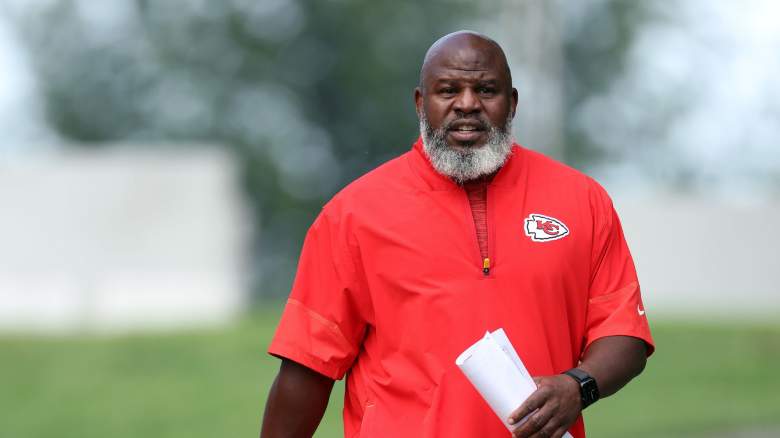 Offensive coordinator Eric Bieniemy walks toward the practice field during Kansas City Chiefs training camp at Missouri Western State University on July 25, 2026 in St Joseph, Missouri