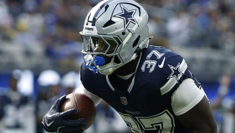 Phil Mafah #37 of the Dallas Cowboys was kept off the practice squad, as well as Jaydon Blue.