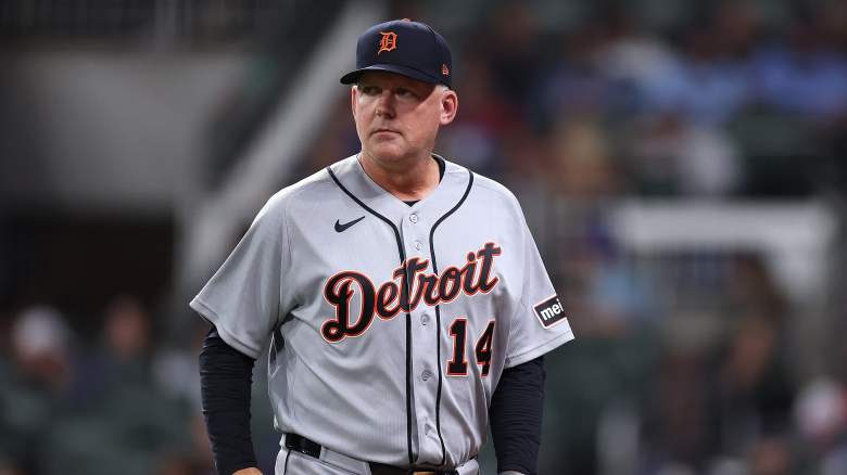 Manager A.J. Hinch #14 of the Detroit Tigers walks off the field in the eighth inning against the Atlanta Braves at Truist Park on April 29, 2026 in Atlanta, Georgia.