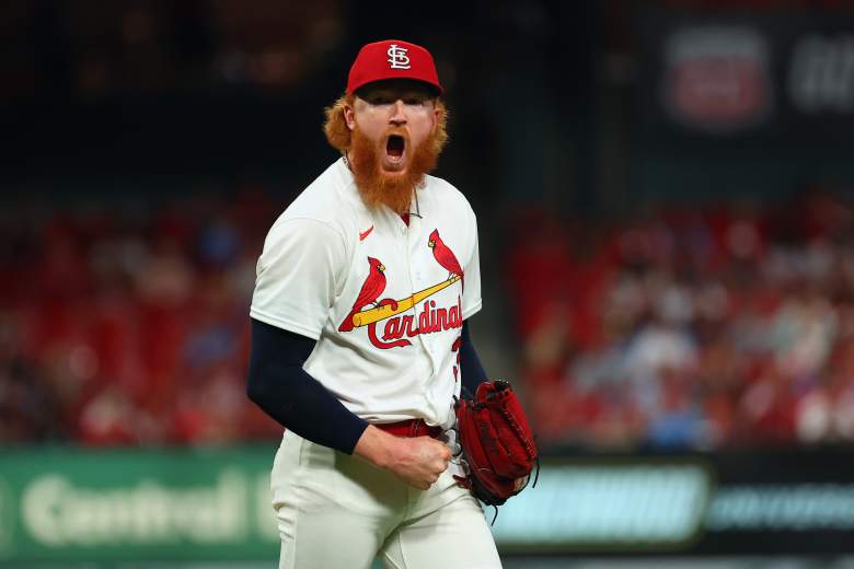 Dustin May celebrates after a pitch.