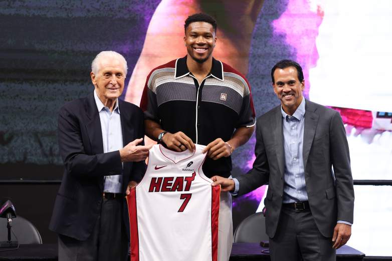 Giannis Antetokounmpo introduced as a Miami Heat