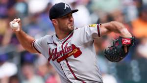 Tyler Kinley #45 of the Atlanta Braves throws a pitch during the eighth inning against the New York Mets during game one of a doubleheader at Citi Field on July 29, 2026 in New York City.