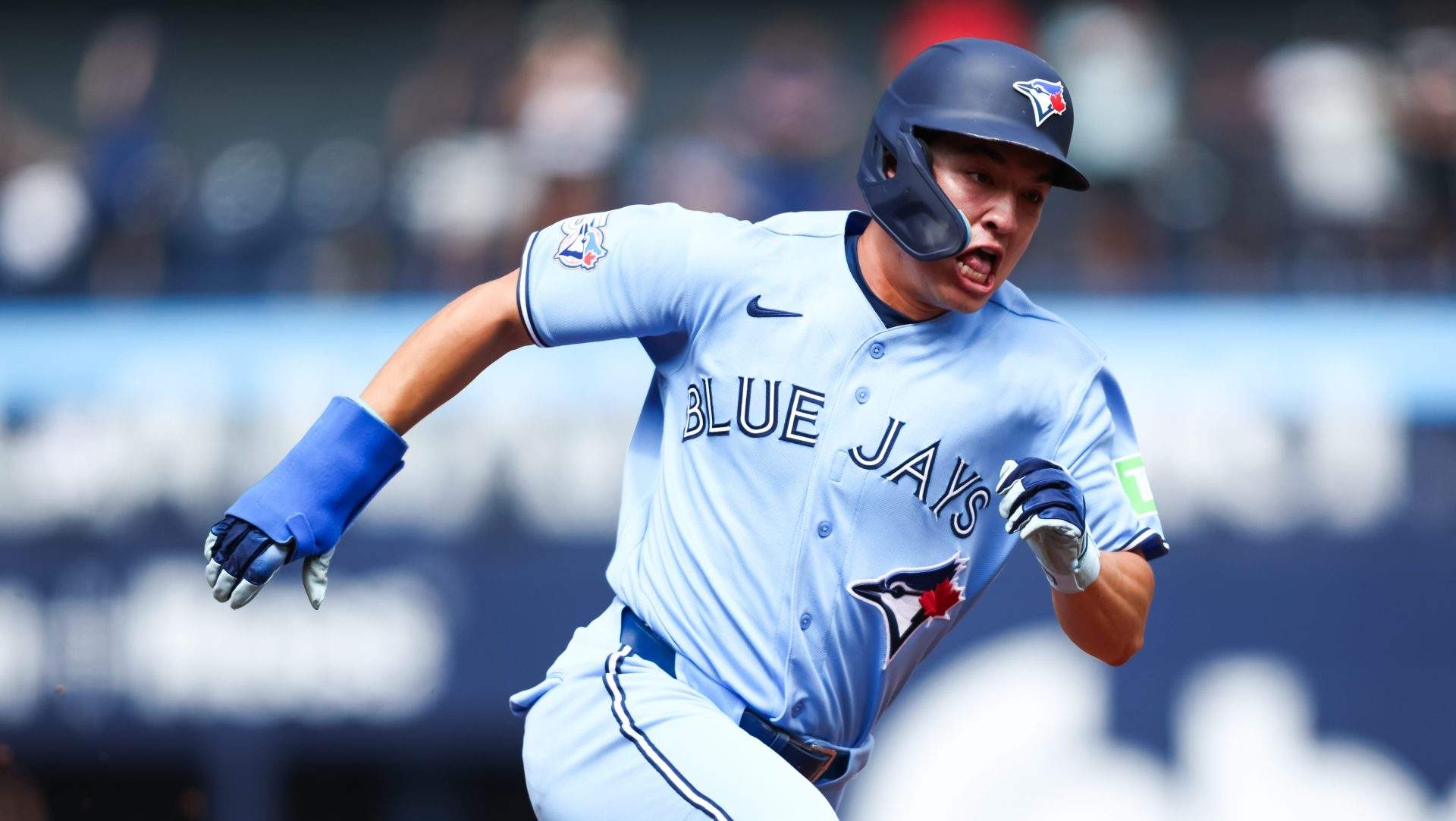 Toronto Blue Jays outfielder Brett Bateman runs the bases.