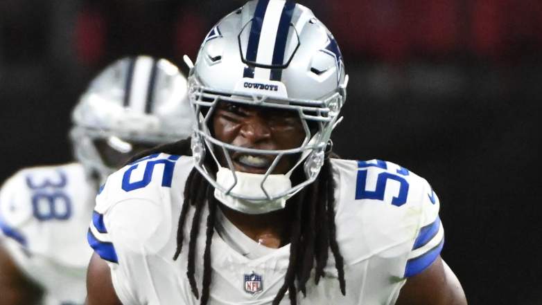 Jaishawn Barham #55 of the Dallas Cowboys