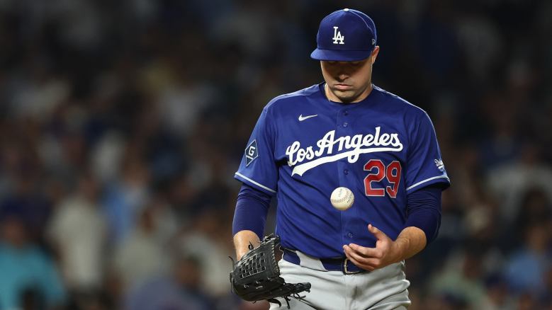 Tarik Skubal #29 of the Los Angeles Dodgers reacts after allowing a run against the Chicago Cubs during the sixth inning at Wrigley Field on August 04, 2026 in Chicago, Illinois. (Photo by Michael Reaves/Getty Images)
