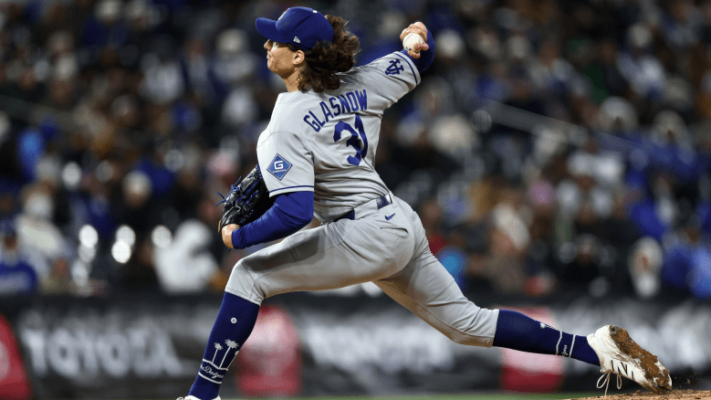 Starting pitcher Tyler Glasnow #31 of the Los Angeles Dodgers throws against the Colorado Rockies during the fourth inning at Coors Field on April 17, 2026 in Denver, Colorado. (Photo by Matthew Stockman/Getty Images)