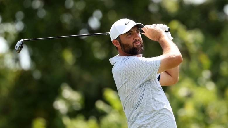 Scottie Scheffler of the United States plays his shot from the ninth tee during the third round of the FedEx St. Jude Championship 2026 at TPC Southwind on August 15, 2026 in Memphis, Tennessee