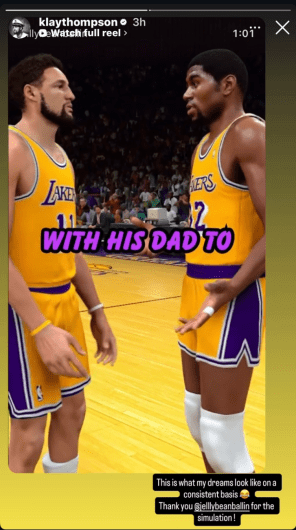 Klay Thompson shares an NBA 2K simulation of himself playing for the Lakers and calls it a recurring dream.