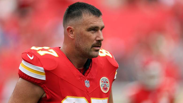 Tight end Travis Kelce #87 of the Kansas City Chiefs warms up prior to the preseason game against the Los Angeles Rams at Arrowhead Stadium on August 15, 2026 in Kansas City, Missouri.