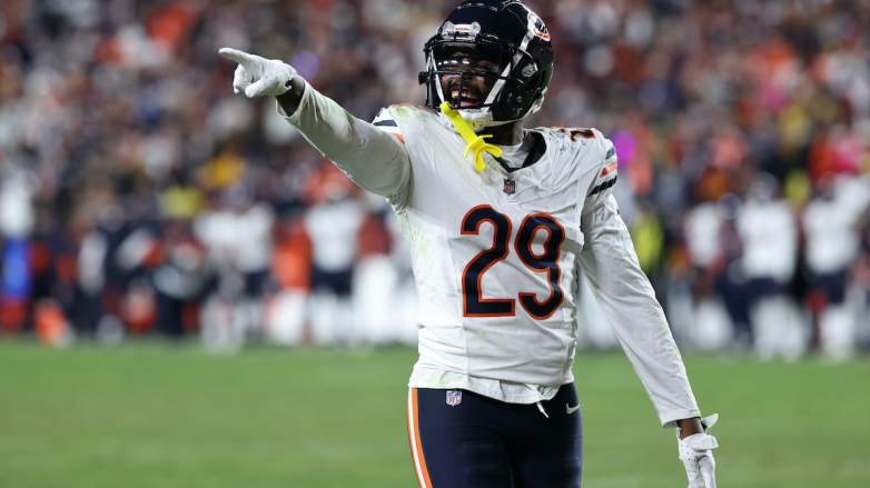 Tyrique Stevenson #29 of the Chicago Bears reacts during the fourth quarter