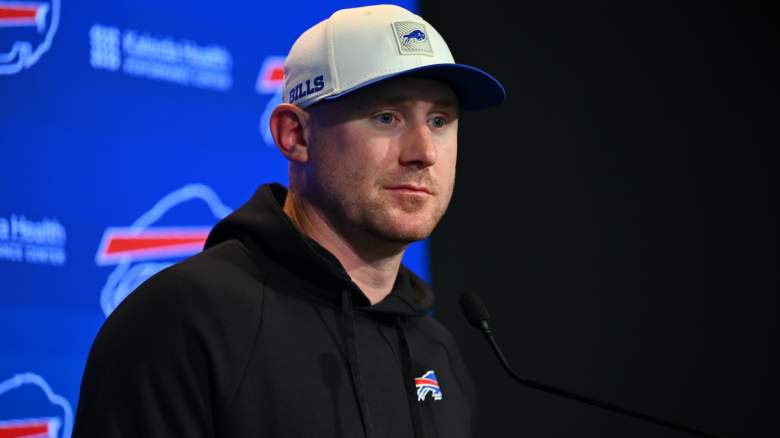 Head coach Joe Brady of the Buffalo Bills addresses the media