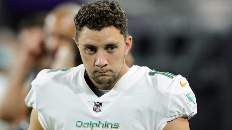 Matt Haack #16 of the Miami Dolphins looks on in the preseason game