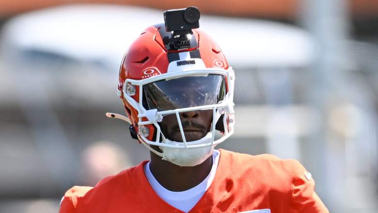 Shedeur Sanders looks on during Cleveland Browns Training Camp.