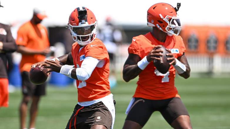 Cleveland Browns quarterbacks Shedeur Sanders and Deshaun Watson