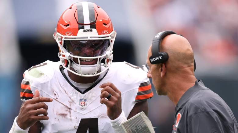 Cleveland Browns quarterback Deshaun Watson against the Bears in a preseason game with quarterbacks coach Mike Bajakian.
