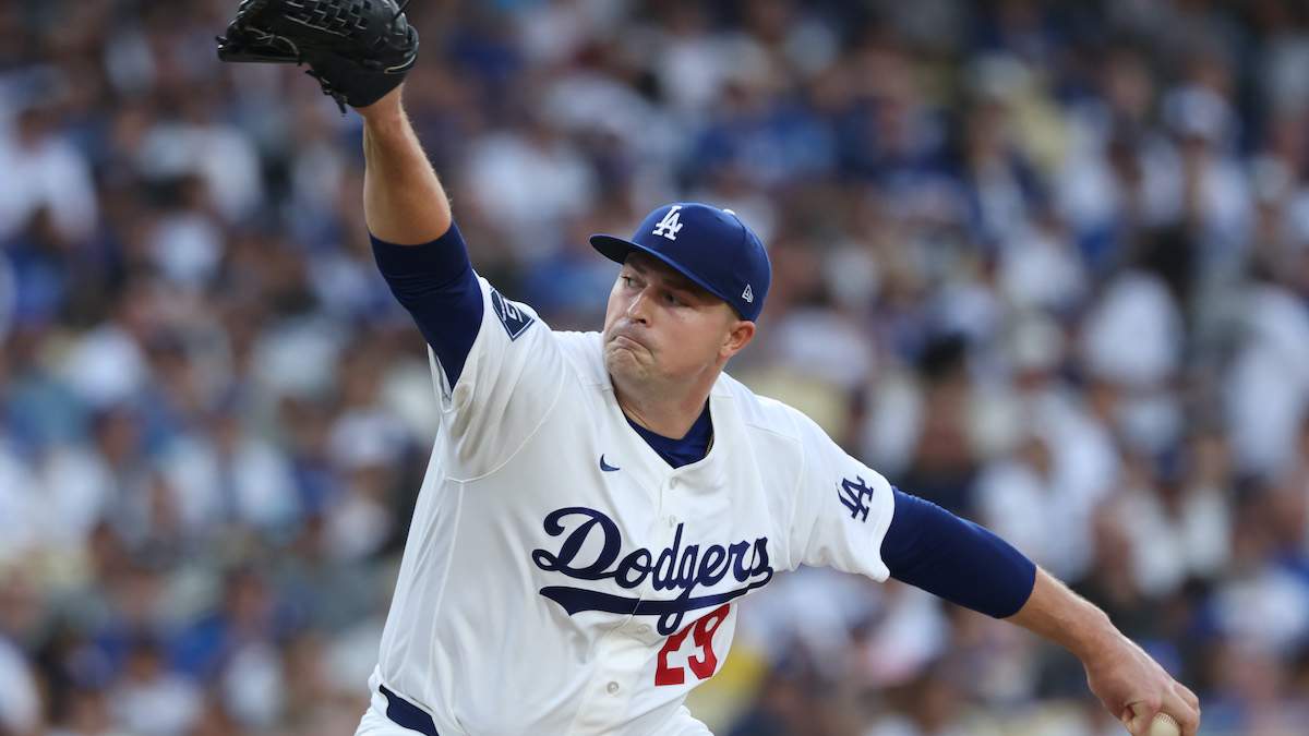 Tarik Skubal #29 of the Los Angeles Dodgers pitches