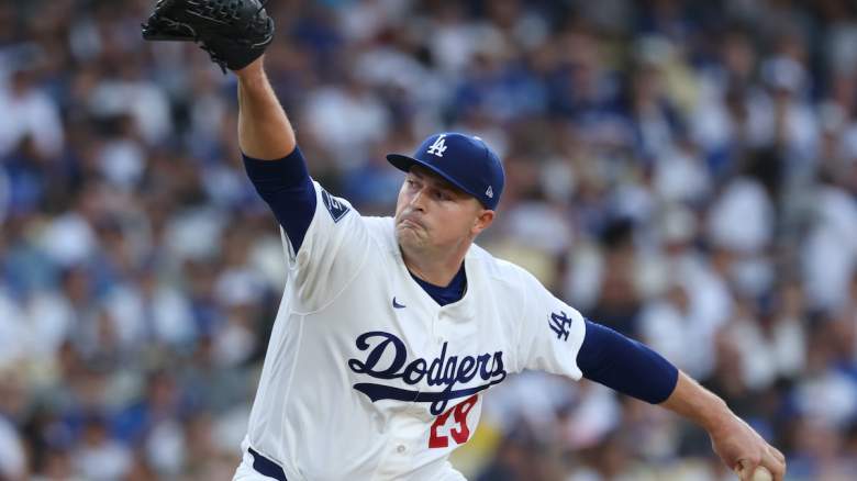 Tarik Skubal #29 of the Los Angeles Dodgers pitches