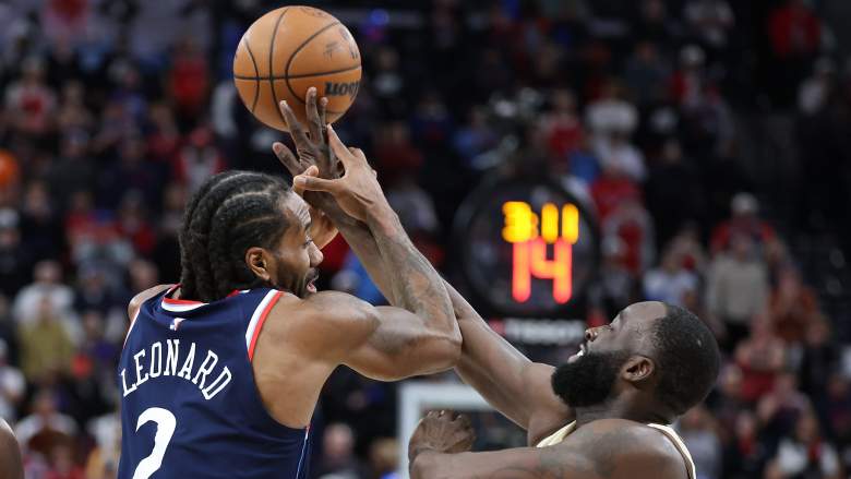 Los Angeles Clippers forward Kawhi Leonard and Golden State Warriors forward Draymond Green