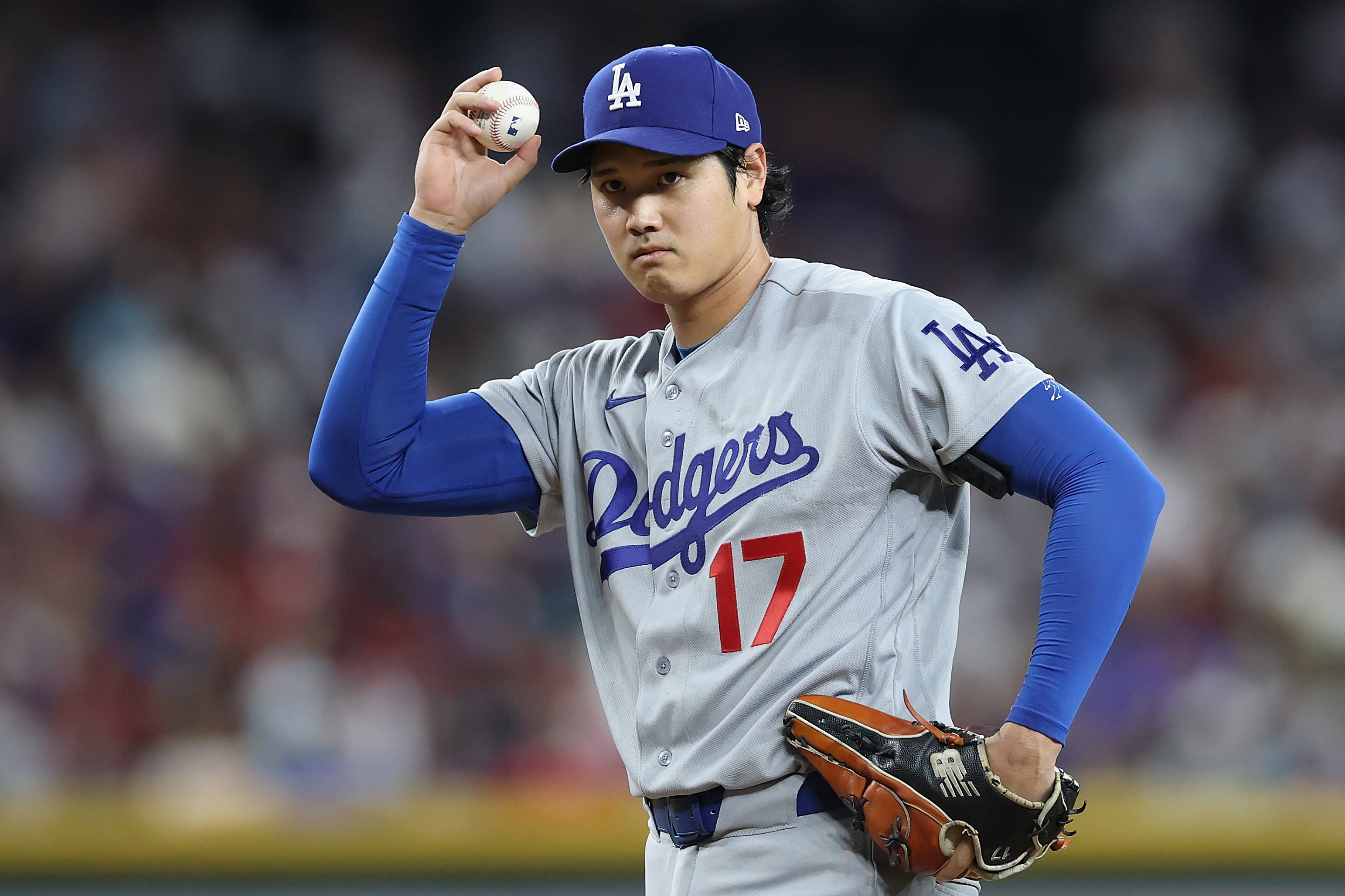 Los Angeles Dodgers Shohei Ohtani pitching in the first inning