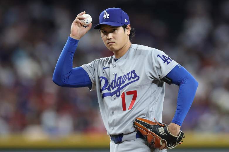 Los Angeles Dodgers Shohei Ohtani pitching in the first inning