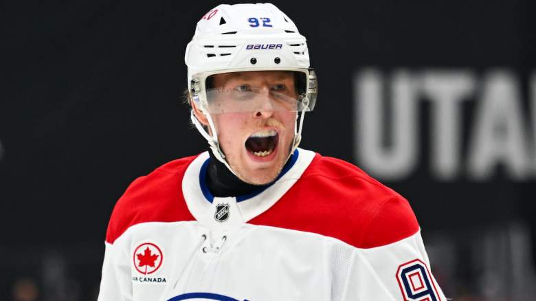 Patrik Laine #92 of the Montreal Canadiens celebrates a goal.