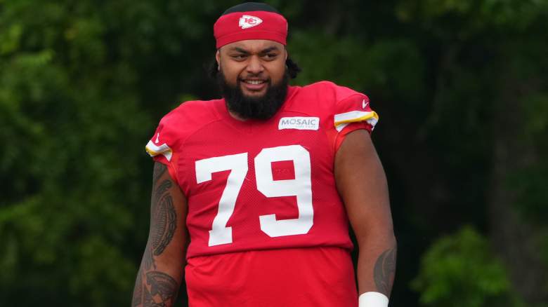 Esa Pole #79 of the Kansas City Chiefs watches teammates