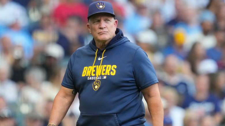 Manager Pat Murphy #49 of the Milwaukee Brewers walks back to the dugout
