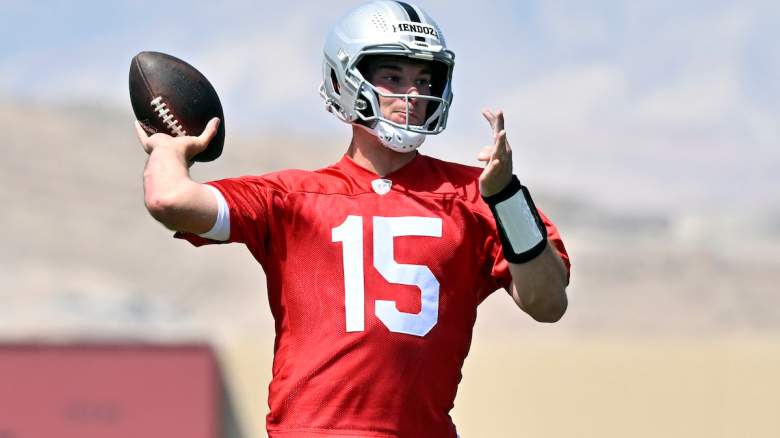 Fernando Mendoza #15 of the Las Vegas Raiders looks to pass