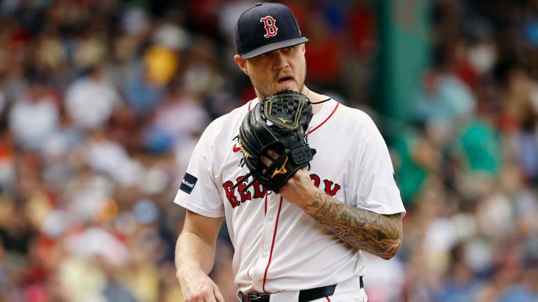 Pitcher Tanner Houck #89 of the Boston Red Sox heads for the dugout after the fifth inning.