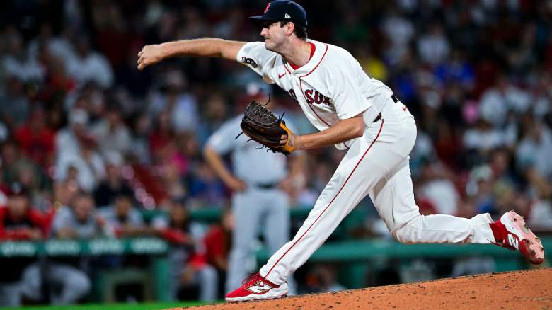 Garrett Whitlock #22 of the Boston Red Sox pitches in the ninth inning