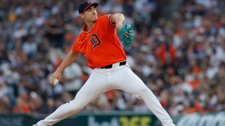 Jacob Waguespack #58 of the Detroit Tigers throws a pitch.