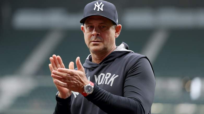 Manager Aaron Boone of the New York Yankees looks on before the game