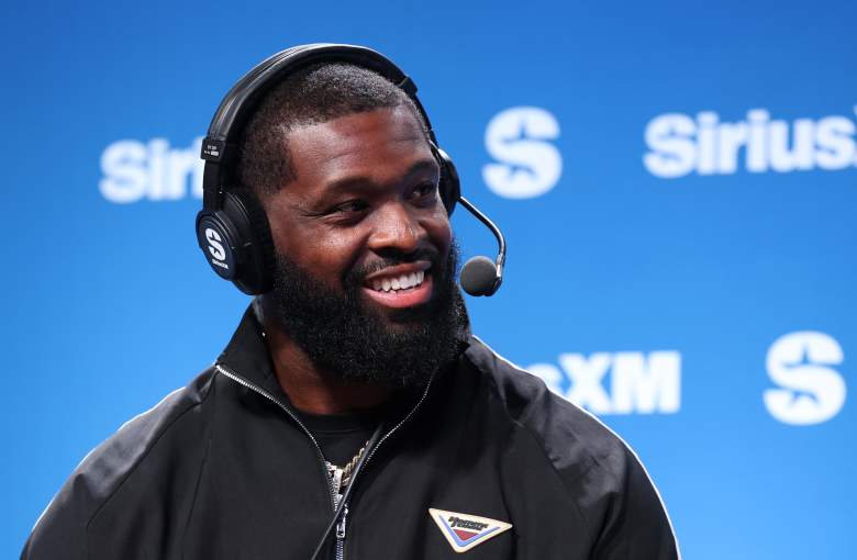 Terron Armstead speaks before the Super Bowl.