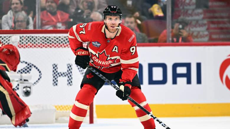 onnor McDavid #97 of Team Canada plays against Team Sweden during the first period in the NHL 4 Nations Face-Off at Bell Centre on February 12, 2025 in Montreal, Quebec, Canada.
