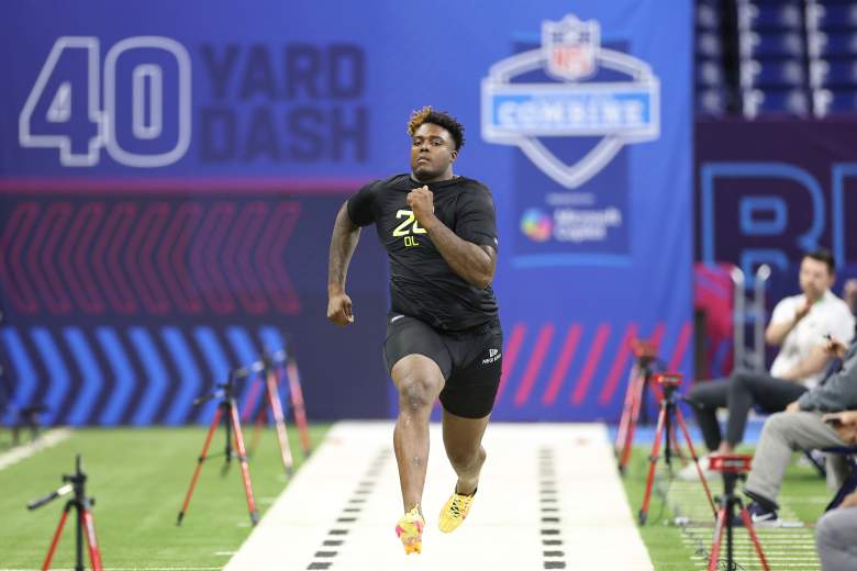 Cam Jackson runs the 40-yard dash at the NFL Combine.