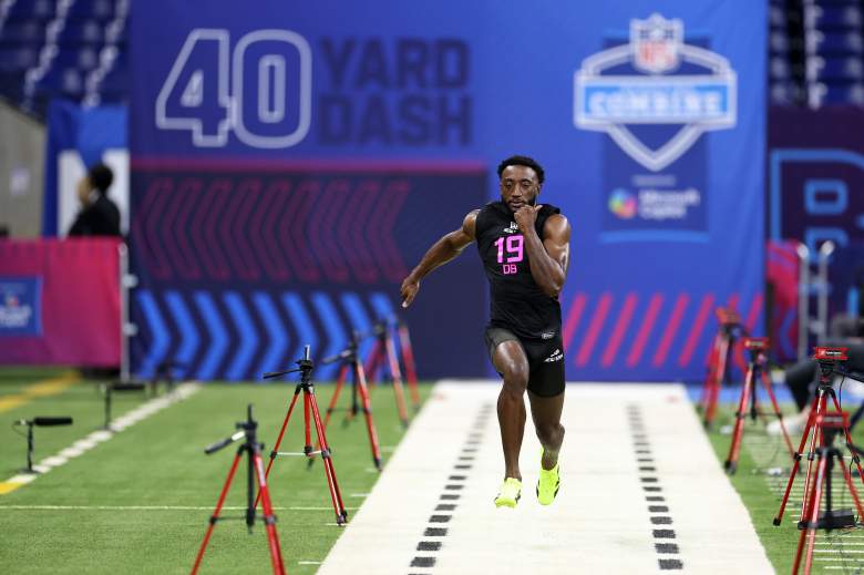 Robert Longerbeam runs at the NHL Combine.