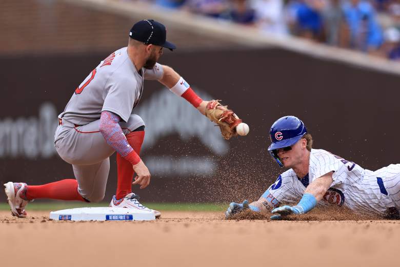 Pete Crow-Armstrong slides in against Trevor Story.