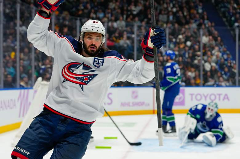 Kirill Marchenko skates for the Blue Jackets.