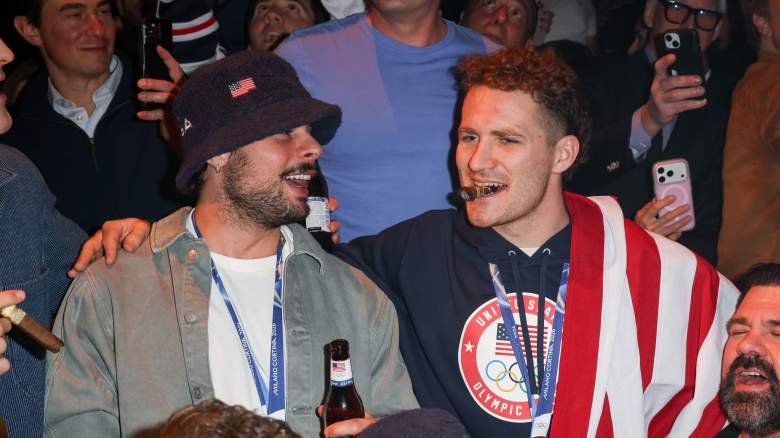 Auston Matthews and Matthew Tkachuk attend a celebration of the USA Men's Hockey Team's Olympic Gold at E11EVEN Miami on February 23, 2026 in Miami, Florida.