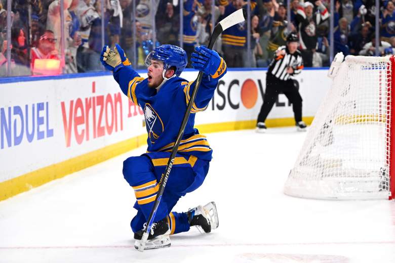 Zach Benson celebrates for the Sabres.