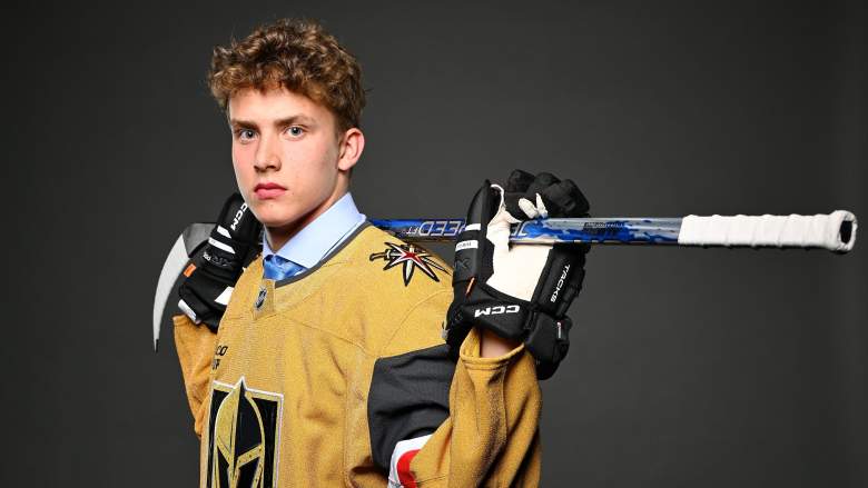 Juho Piiparinen poses in a Vegas Golden Knights jersey.