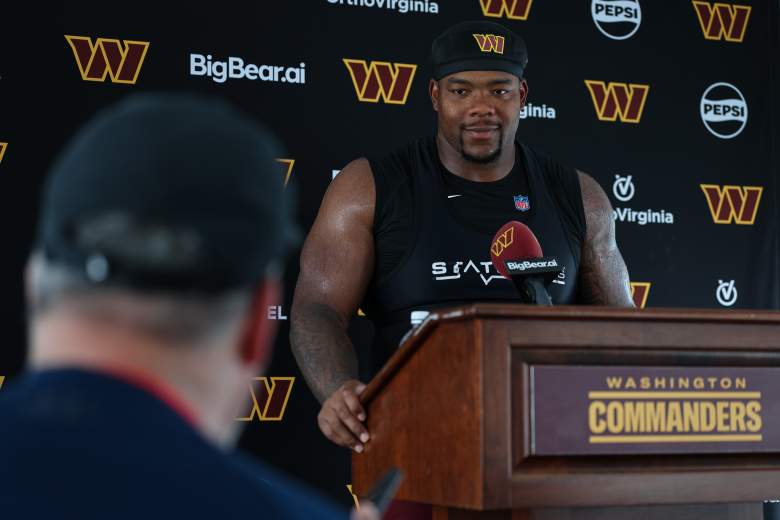 Daron Payne speaks to the media for the Commanders.