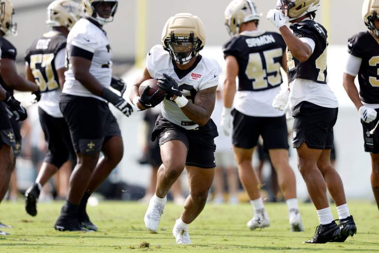 CJ Donaldson runs in training camp for the Saints.