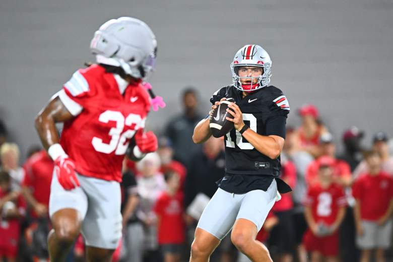 Julian Sayin throws during the preseason for Ohio State.