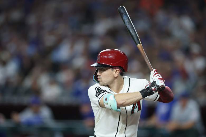 Corbin Carroll stands in the box for the Arizona Diamondbacks.