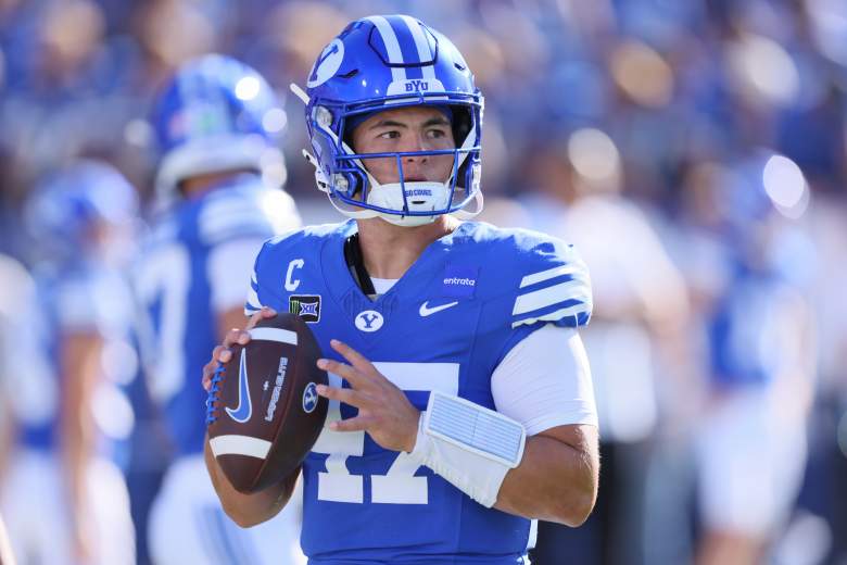 Bear Bachmeier plays quarterback for BYU in the 2026 season opener against Utah Tech.