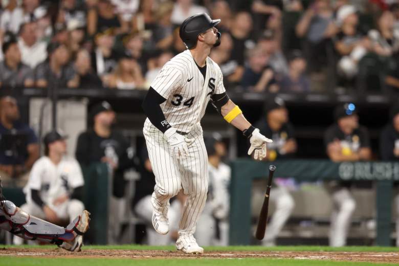 Randal Grichuk watches a home run for the White Sox.