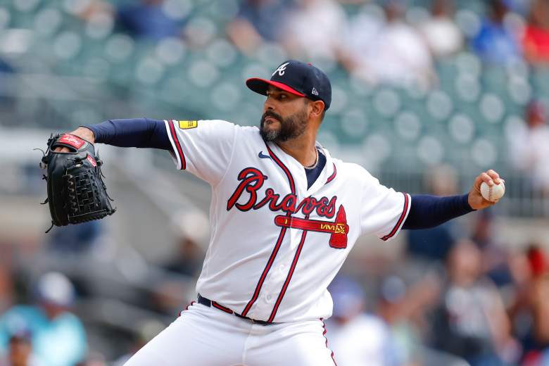 Martin Perez pitches for the Braves against the Rays.