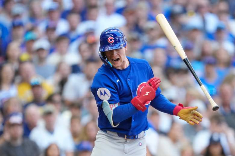 Pete Crow-Armstrong bat flips for the Cubs.