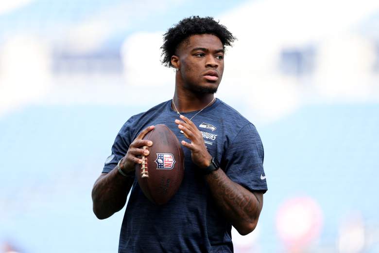 Jalen Milroe warms up for the Seahawks.